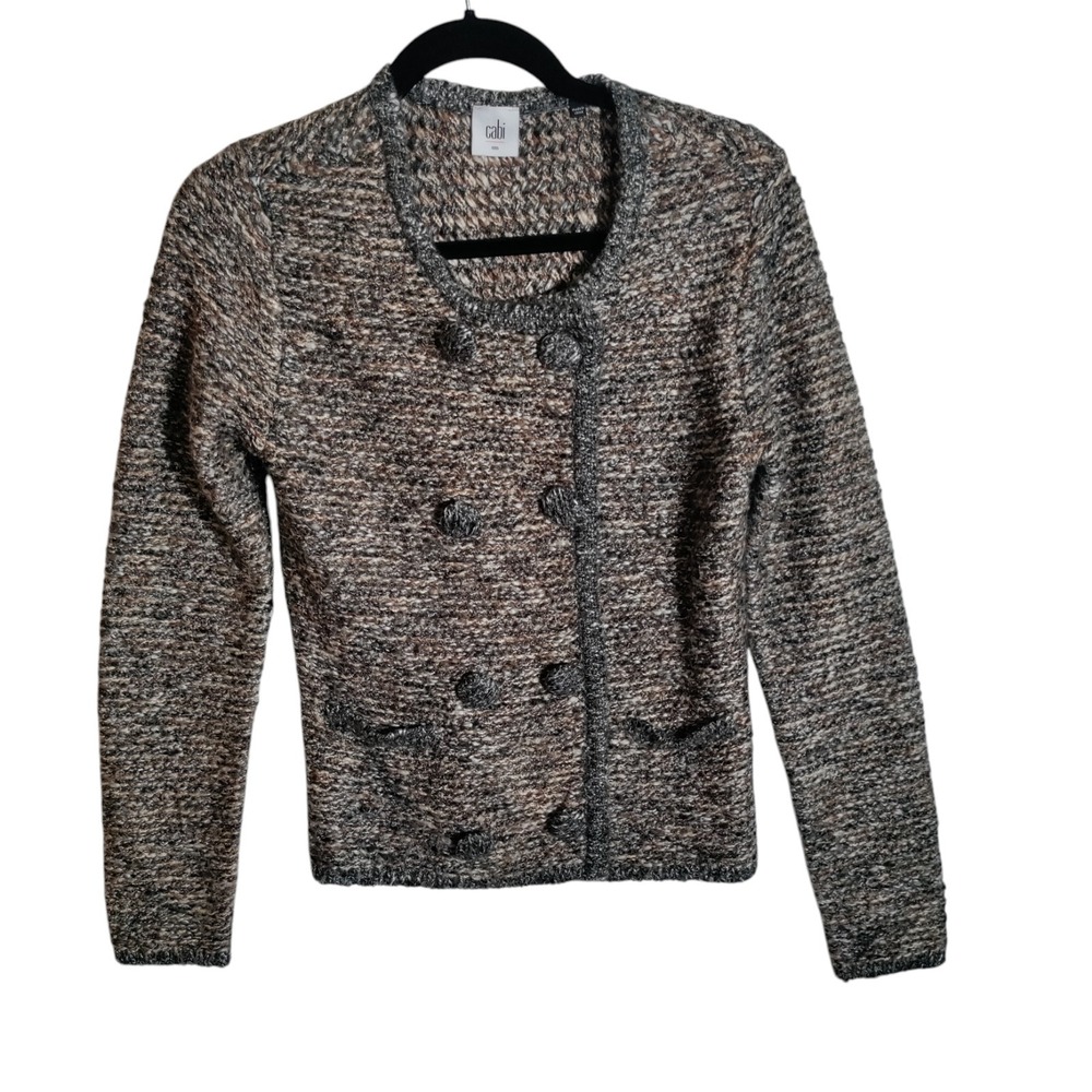 Cabi‎ #3016 Marled Gray Brown Button Front RITZ SWEATER Cardigan size Small